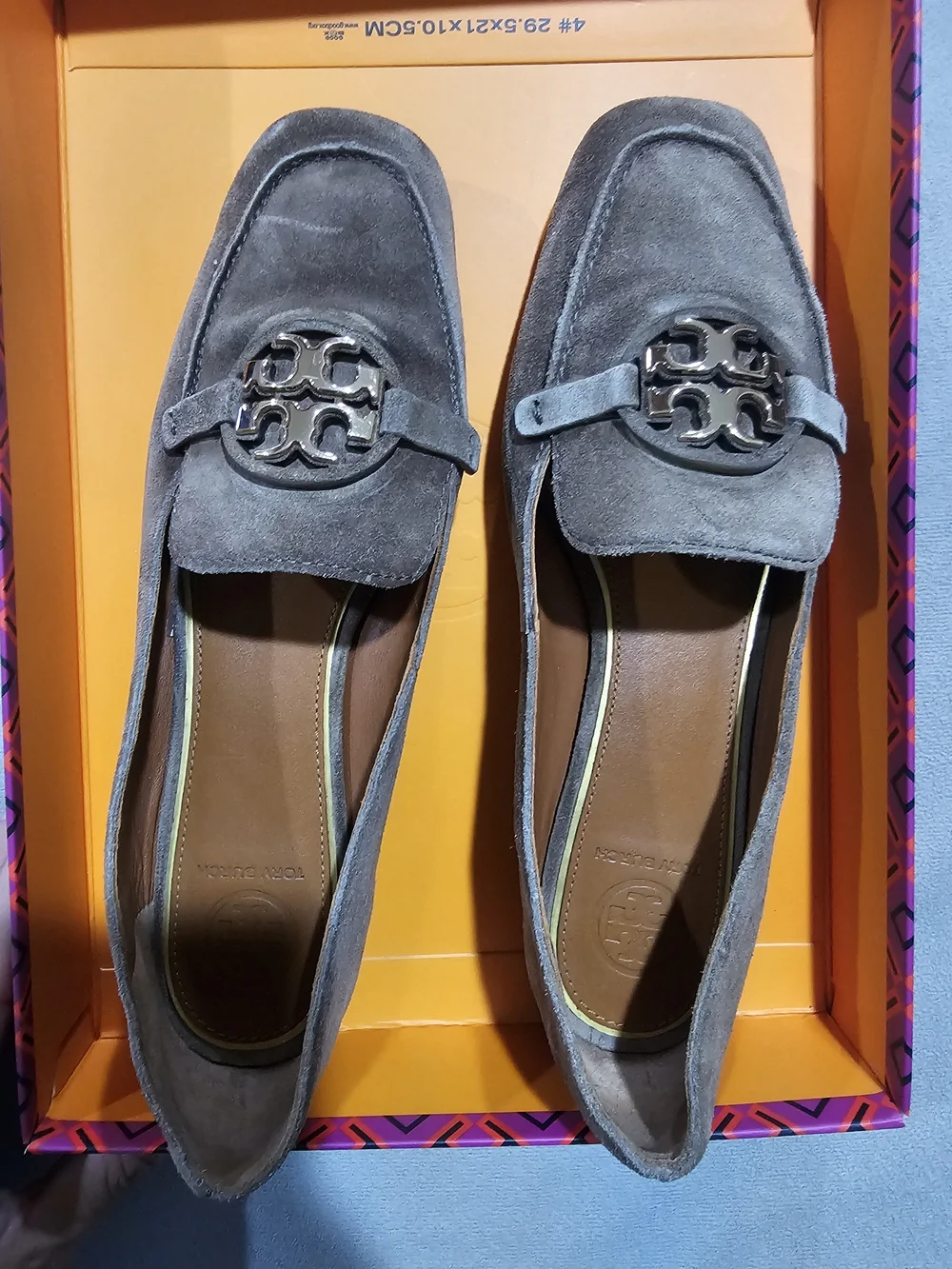 Tory Burch Gray Suede Logo Loafers